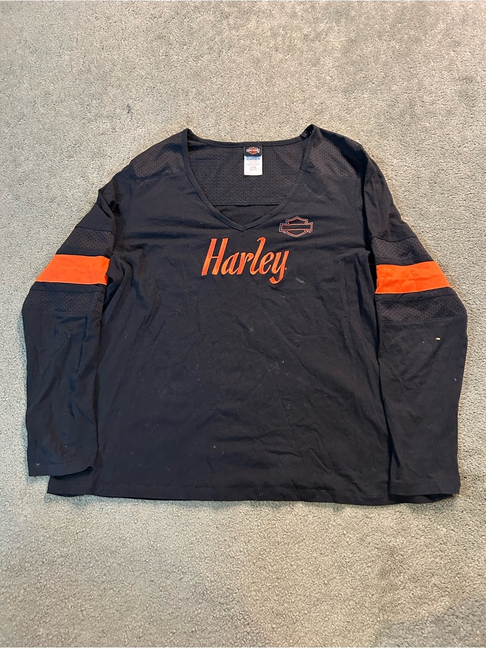 Vintage Harley Davidson Women’s XL Black Long Sleeve Jersey Shirt Y2K Embroidery